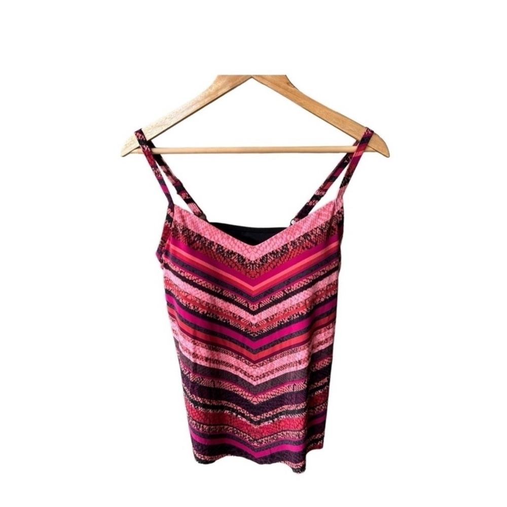 Aqua Green Tankini Swim Top Beach Pool Resort Pink Purple Chevron Print Medium